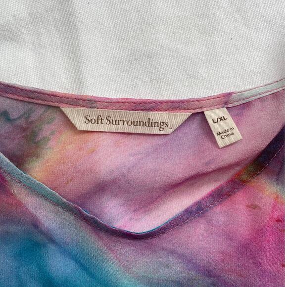 Soft Surroundings Sheer Silk Colorful Print Women's Top Size XL Boho Oversize - Picture 6 of 8
